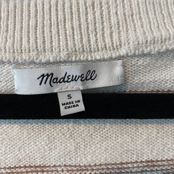 Madewell White Scoop Sweater Tee with Brown Stripes, Size Small - Picture 6 of 8